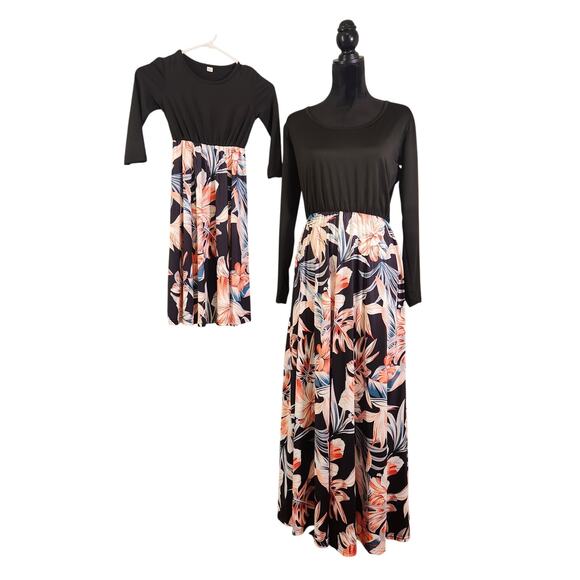 MOMMY AND ME Matching Long Sleeve Floral Maxi Dresses, Size Large & 4-5T - Picture 1 of 15
